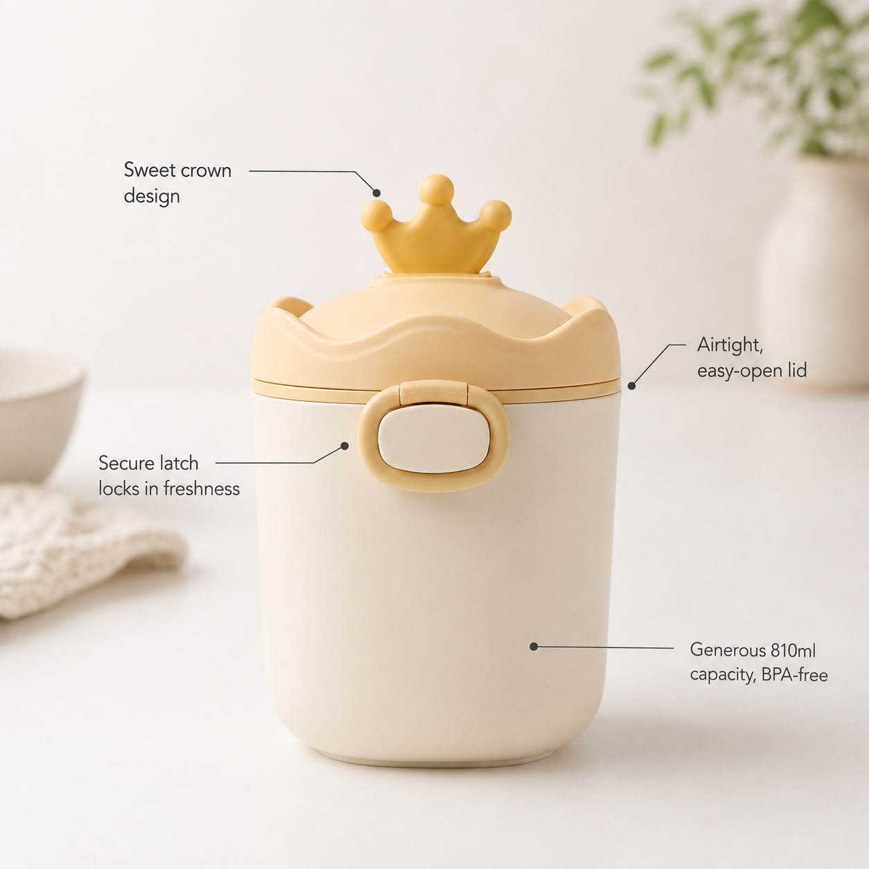 Royal Crown Formula Storage & Dispenser Container-Portable 810ml Milk Powder Container On-the-Go