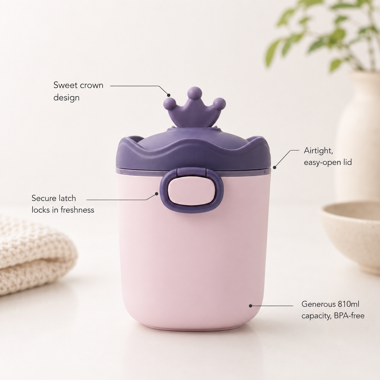 Royal Crown Formula Storage & Dispenser Container-Portable 810ml Milk Powder Container On-the-Go