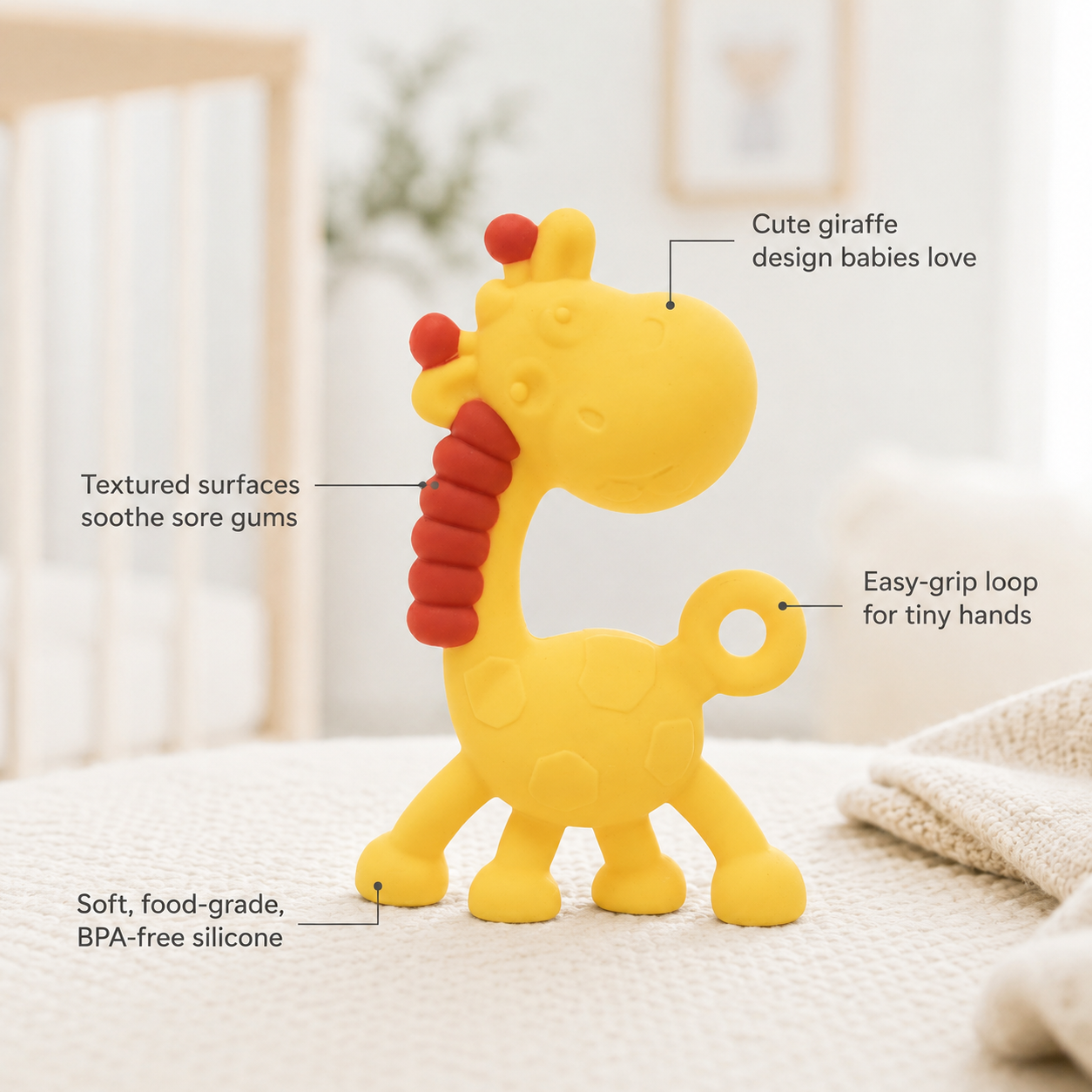 Giraffe Silicone Teether — BPA-Free Sensory Teething Toy for Babies