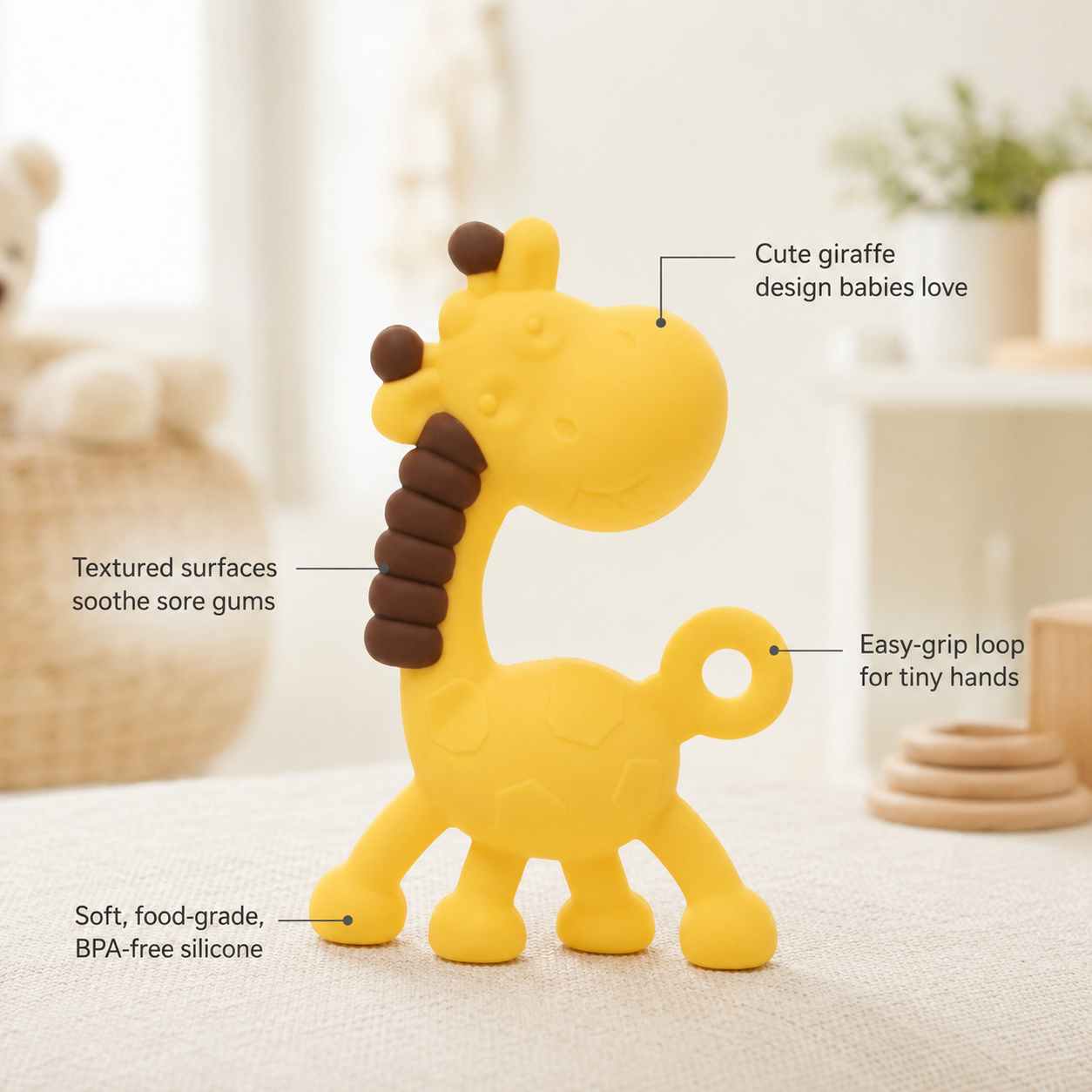 Giraffe Silicone Teether — BPA-Free Sensory Teething Toy for Babies