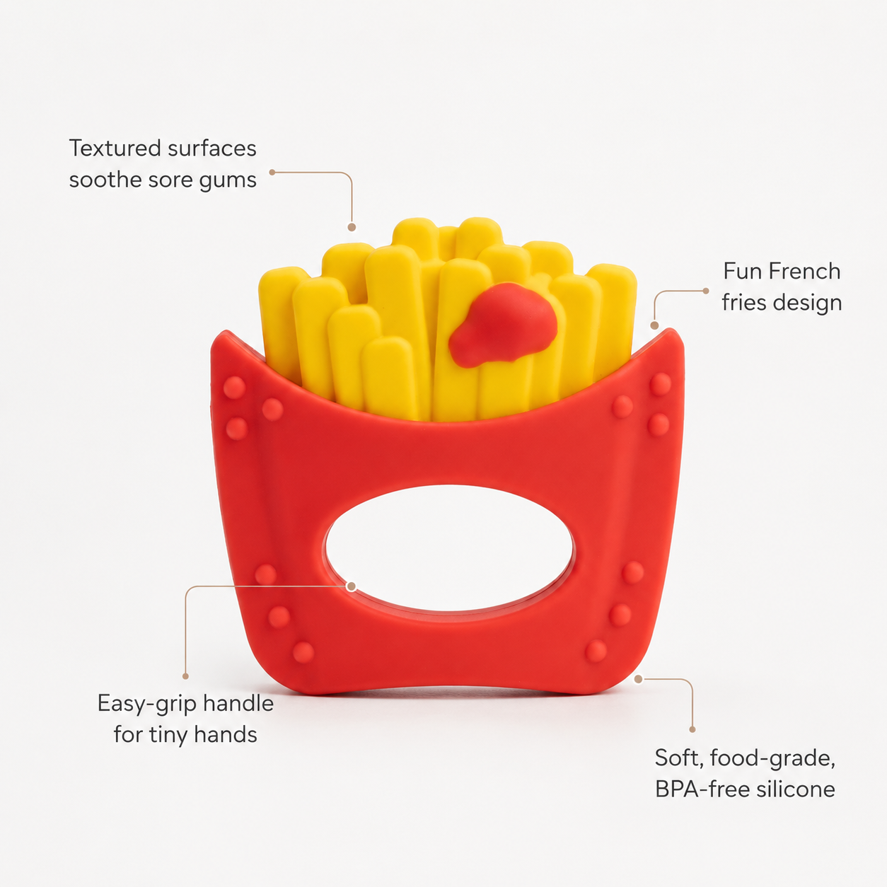 French Fries Silicone Baby Teether — Sensory Teething Toy for Soothing Sore Gums