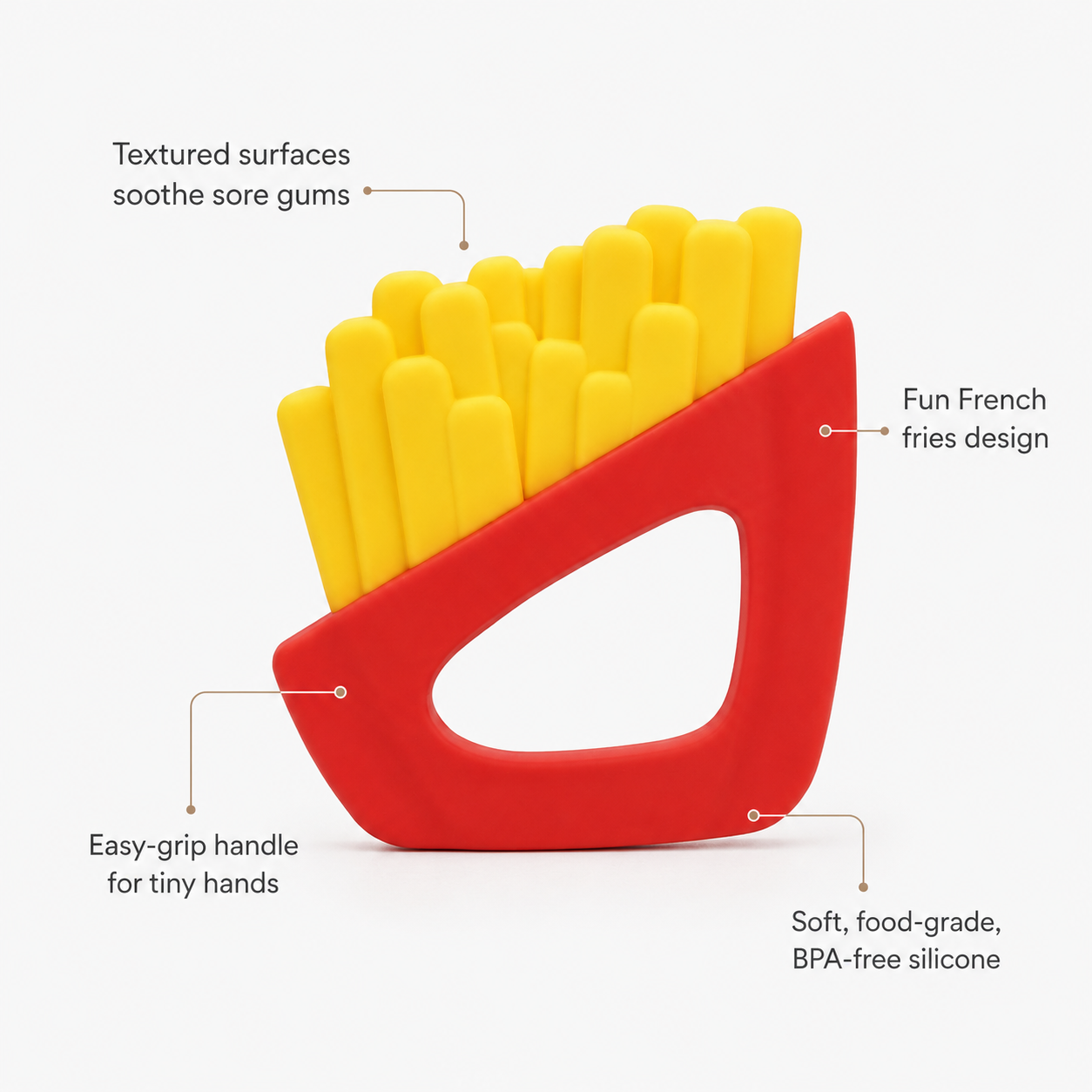 French Fries Silicone Baby Teether — Sensory Teething Toy for Soothing Sore Gums