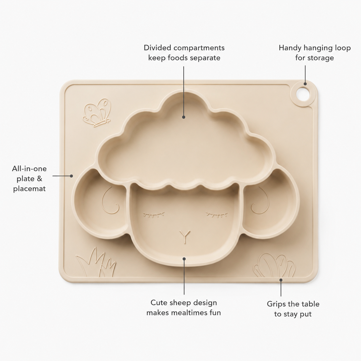 Sheep Silicone Placemat Plate — All-in-One Divided Feeding Mat for Babies