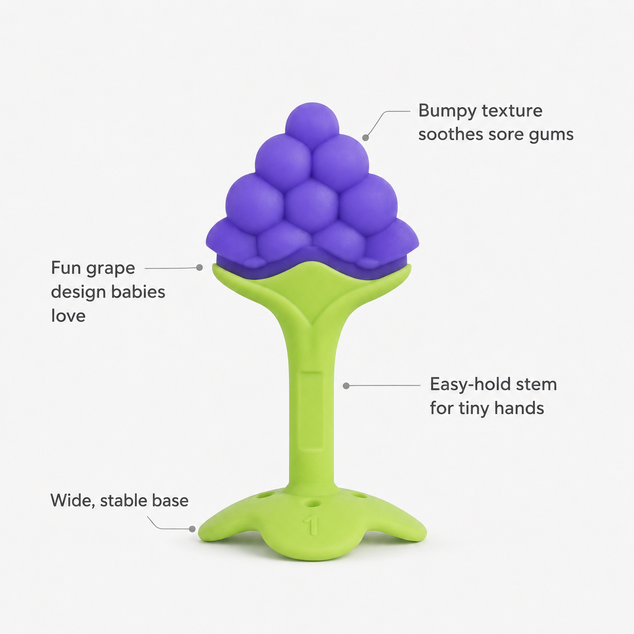Silicone Baby Teether — Grape Sensory Teething Toy for Soothing Sore Gums