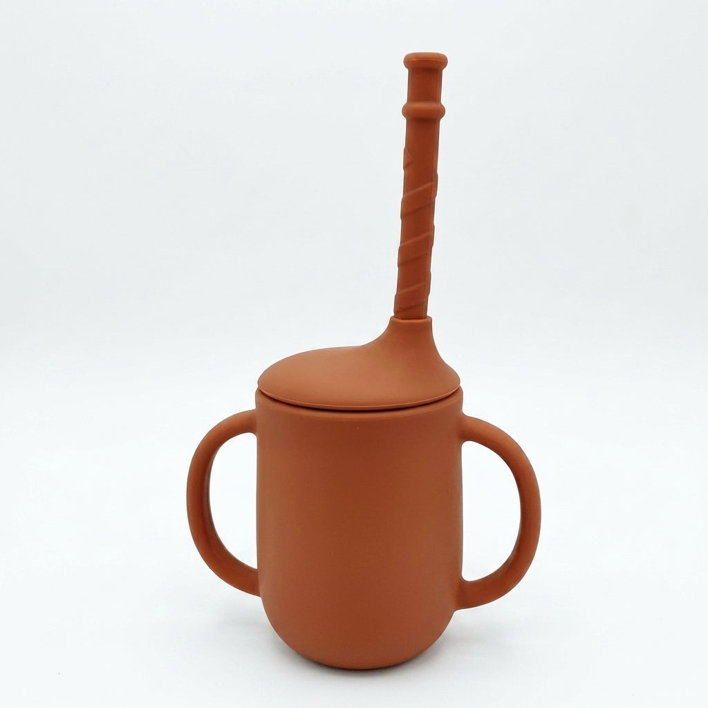 Silicone Baby Straw Cup with Handles & Cleaning Brush — Spill-Resistant Sippy Cup