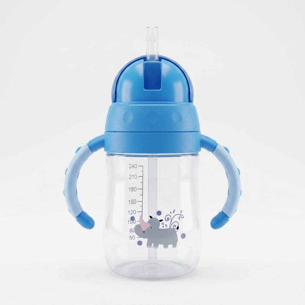Baby Straw Sipper Bottle with Handles — 270ml Weighted Straw Cup, 6m+