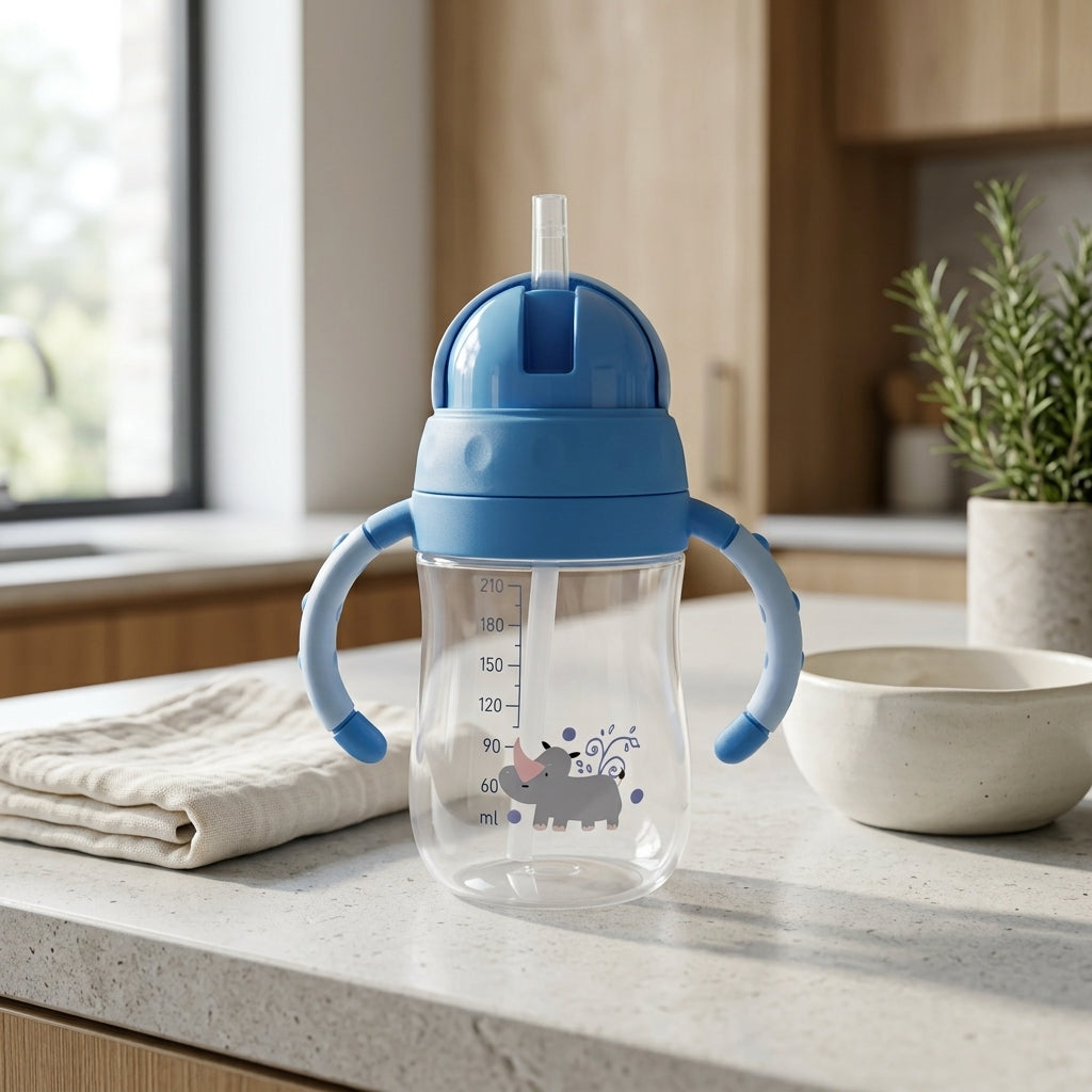 Baby Straw Sipper Bottle with Handles — 270ml Weighted Straw Cup, 6m+