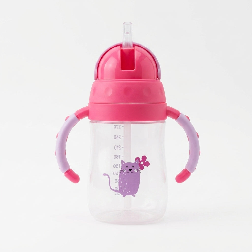 Baby Straw Sipper Bottle with Handles — 270ml Weighted Straw Cup, 6m+