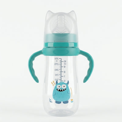 Baby Feeding Bottle with Handles — 300ml Anti-Colic Teat Monster Design Bottle, 9m+