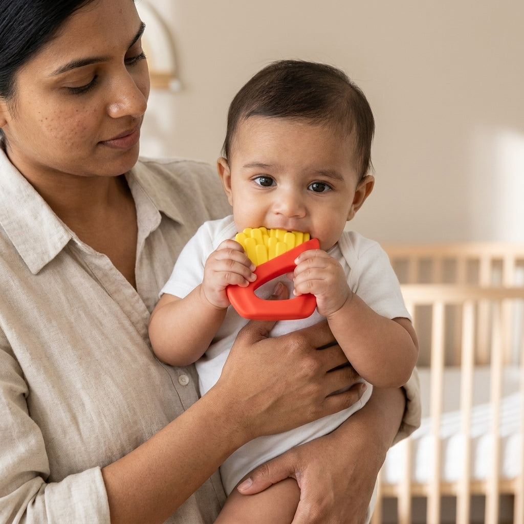 French Fries Silicone Baby Teether — Sensory Teething Toy for Soothing Sore Gums